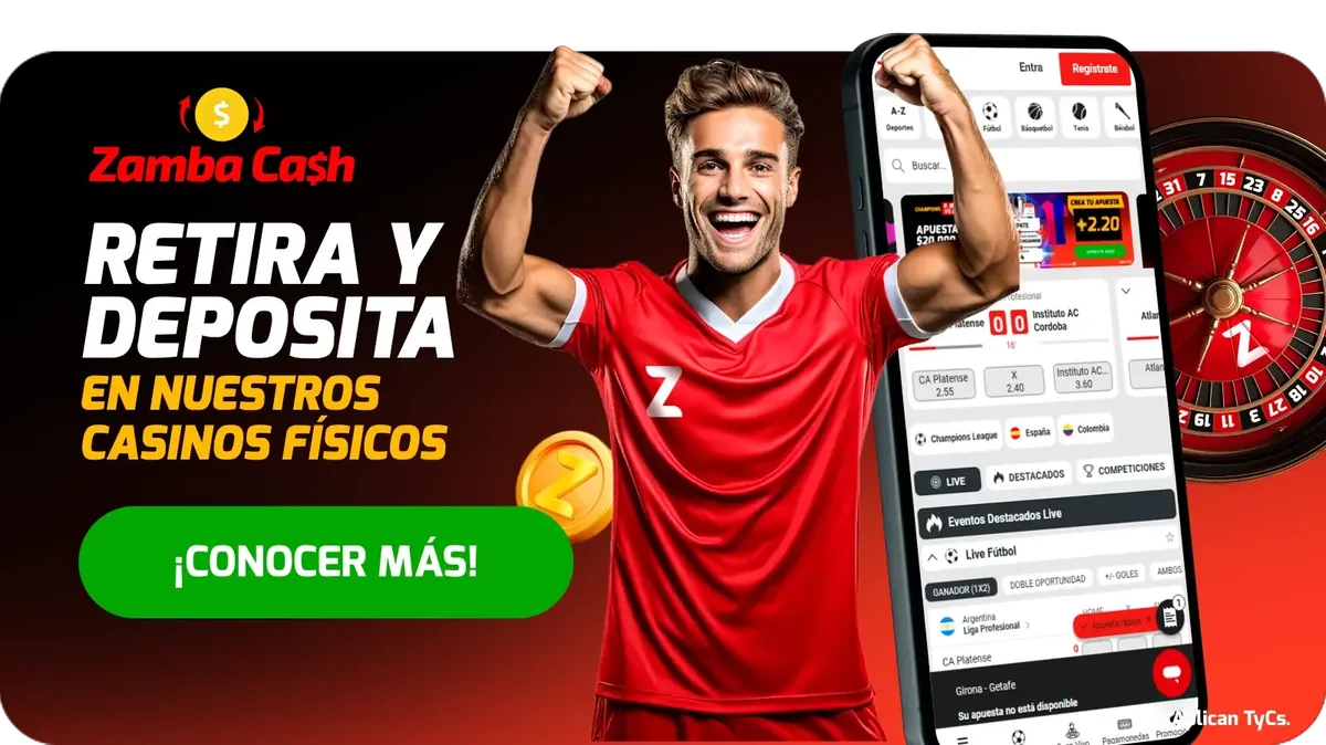 Banner de Zamba Cash para depositar y retirar en los casinos Zamba